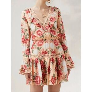 Finders Keepers Arcadia Mini Dress in Glow Floral With Layered Sleeves XSmall